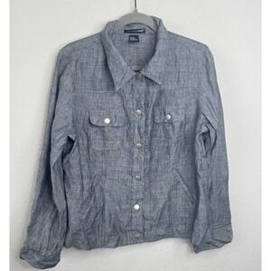 Saint Tropez West 100% Linen Snap Front Overshirt Jacket Sz XL Gray Coastal